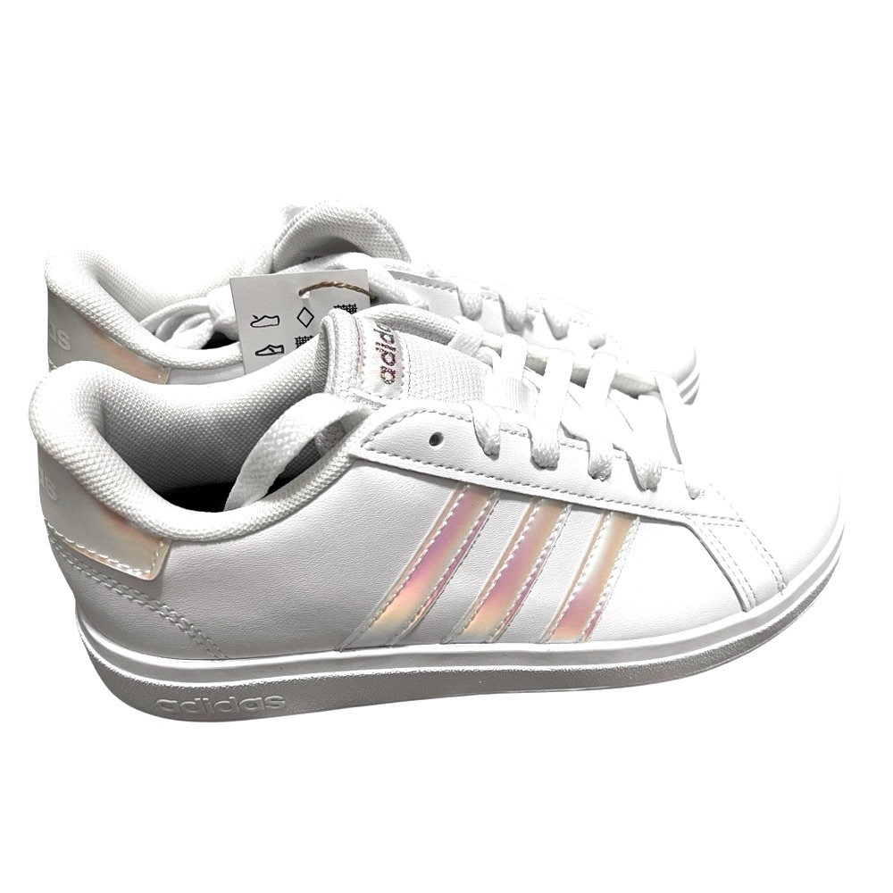 🌟🌟🌼NIB Adidas GRAND COURT 2.0 K. White Shoes with Iridescent Accents - Picture 5 of 12